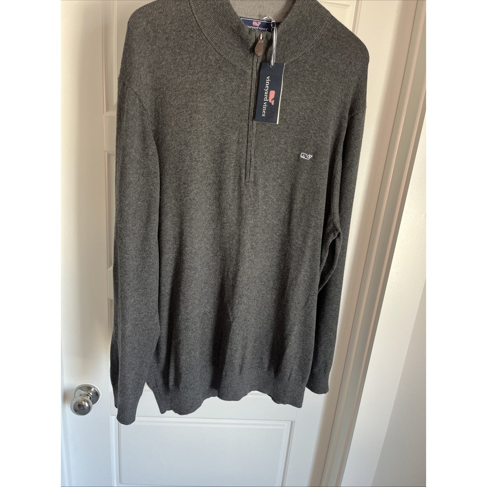 Vineyard Vines Cotton Cashmere Heather  Gray quarter zip sweater 2XL Preppy New - Picture 4 of 10